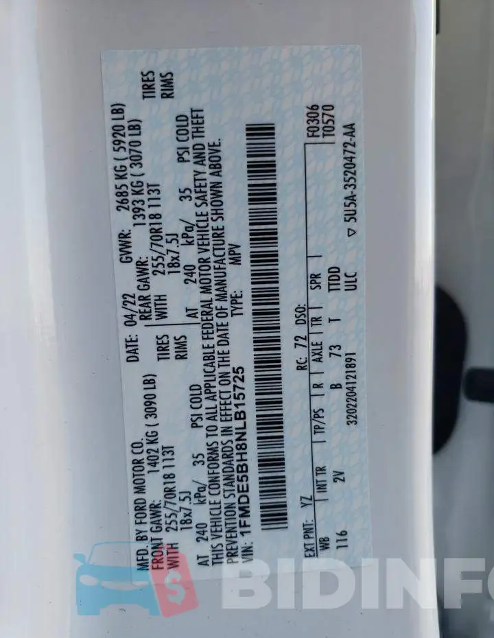1FMDE5BH8NLB15725 Photo# 13