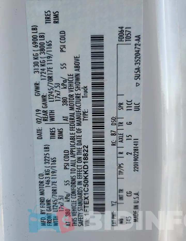 1FTEX1C50KKD18822 Photo# 12