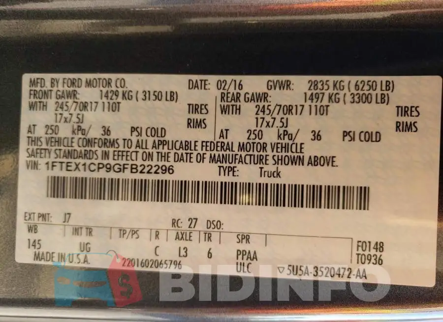 1FTEX1CP9GFB22296 Photo# 12