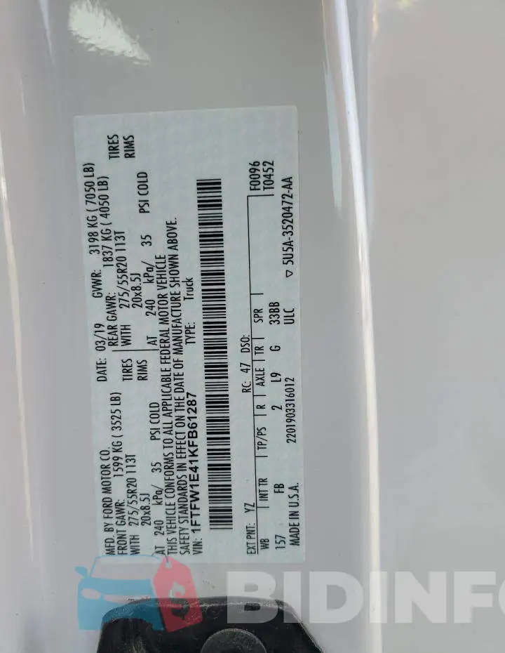 1FTFW1E41KFB61287 Photo# 12