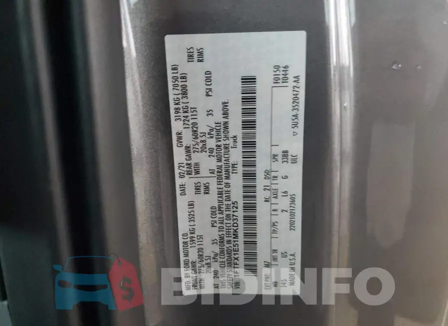1FTFX1E51MKD37125 Photo# 12