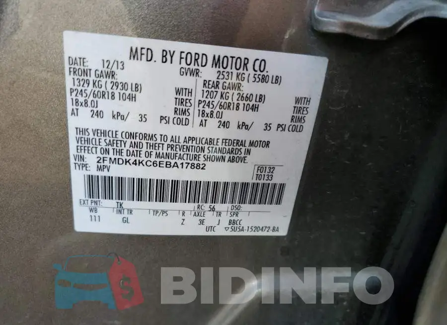 2FMDK4KC6EBA17882 Photo# 13