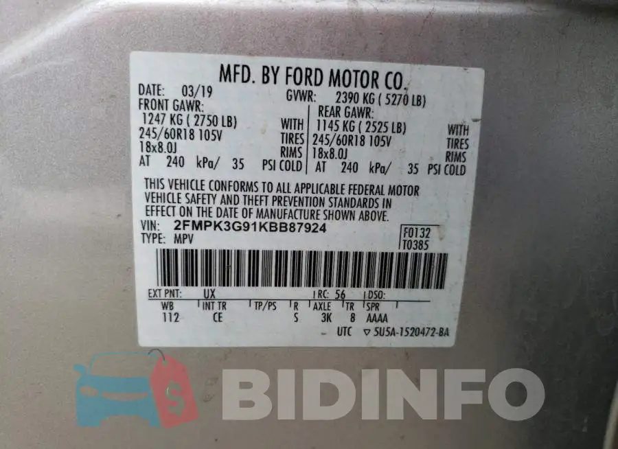 2FMPK3G91KBB87924 Photo# 13