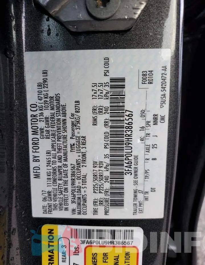 3FA6P0LU9HR386567 Photo# 12