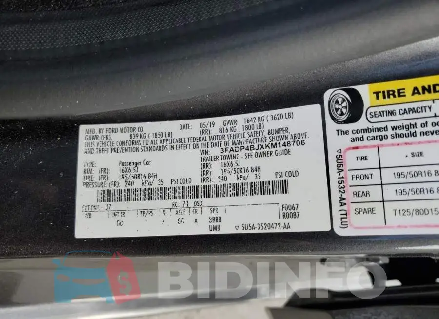 3FADP4BJXKM148706 Photo# 10