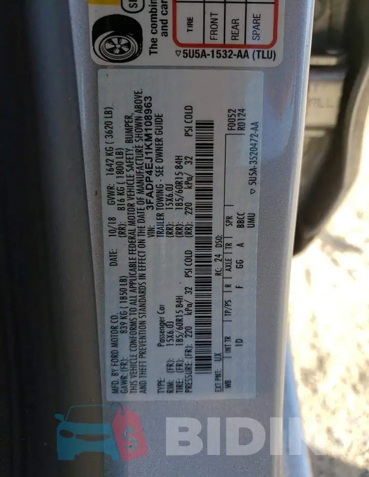 3FADP4EJ1KM108963 Photo# 13