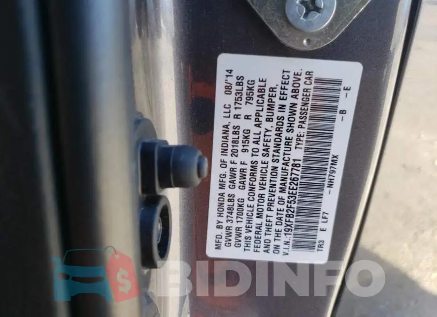 19XFB2F53EE267781 Photo# 10