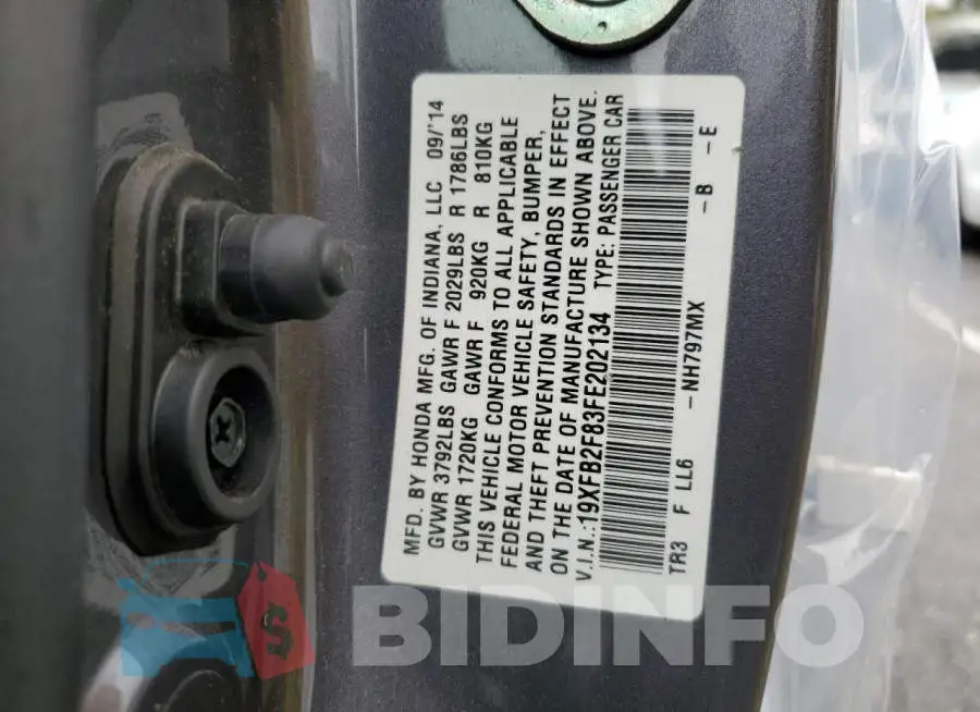 19XFB2F83FE202134 Photo# 12