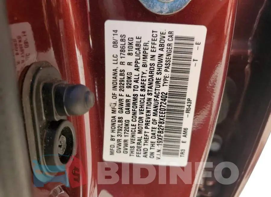 19XFB2F8XEE072402 Photo# 13