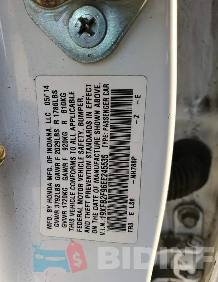 19XFB2F96EE245535 Photo# 12