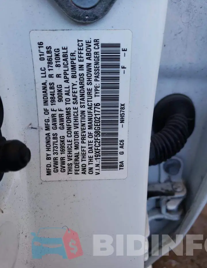 19XFC2F58GE021776 Photo# 12