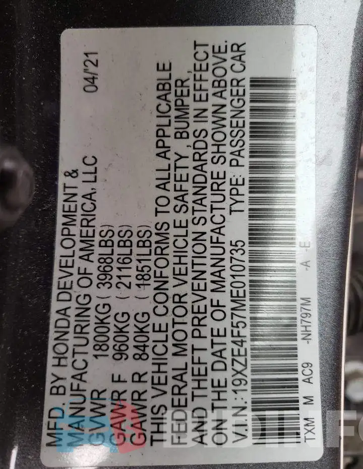 19XZE4F57ME010735 Photo# 12