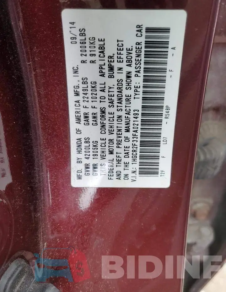 1HGCR2F33FA021493 Photo# 13