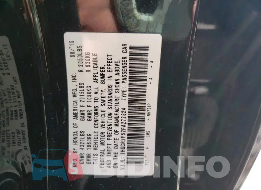 1HGCR2F52FA272524 Photo# 12