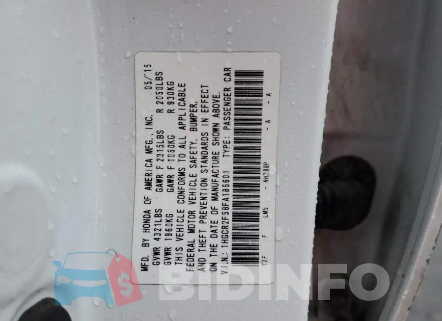 1HGCR2F58FA185601 Photo# 12