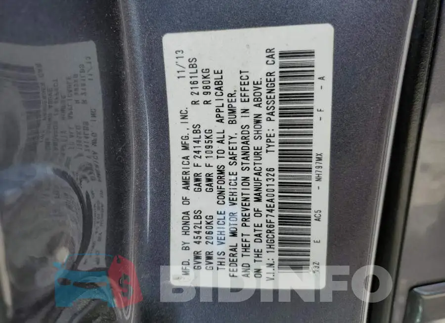 1HGCR6F74EA001326 Photo# 12