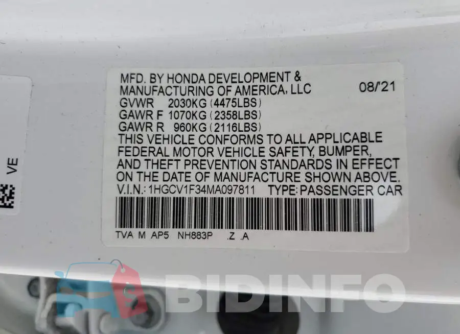 1HGCV1F34MA097811 Photo# 12