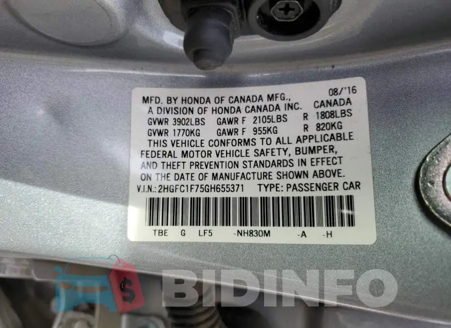 2HGFC1F75GH655371 Photo# 13