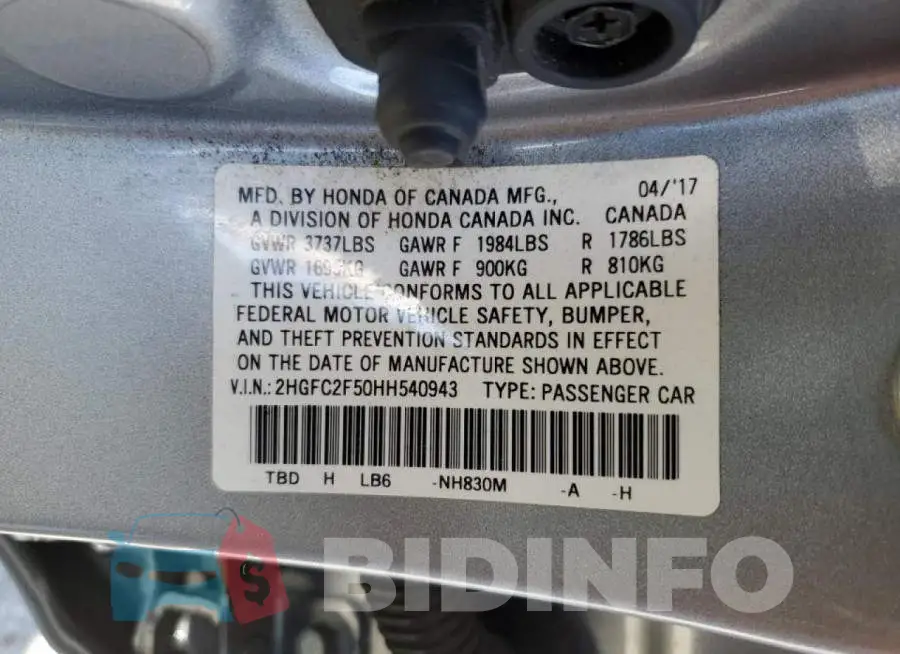 2HGFC2F50HH540943 Photo# 12