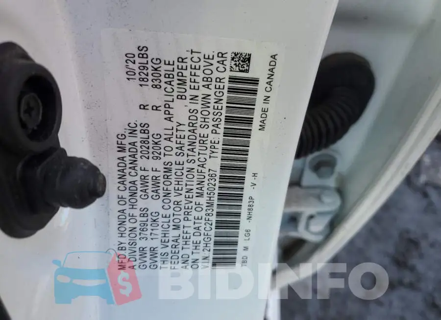 2HGFC2F83MH502367 Photo# 12