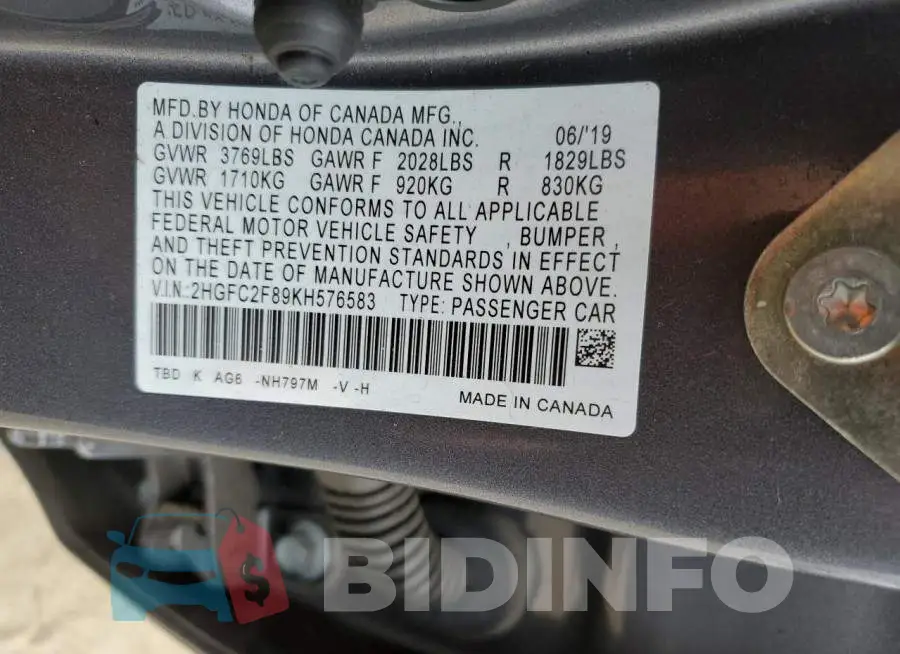 2HGFC2F89KH576583 Photo# 12