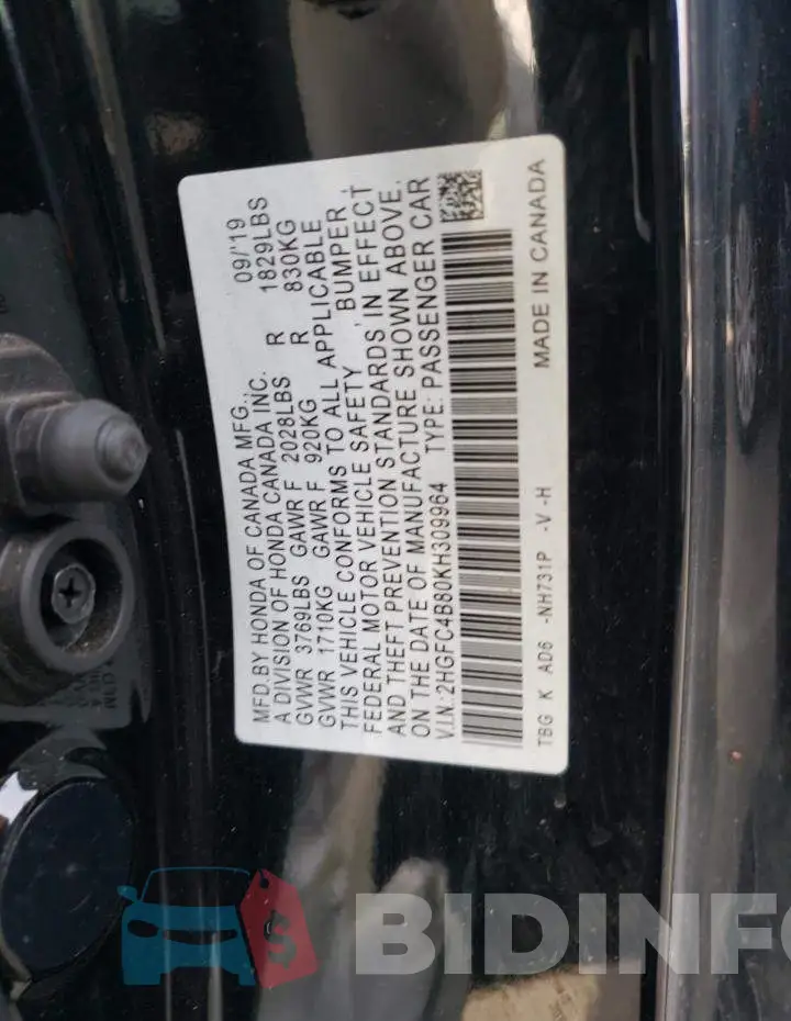 2HGFC4B80KH309964 Photo# 12