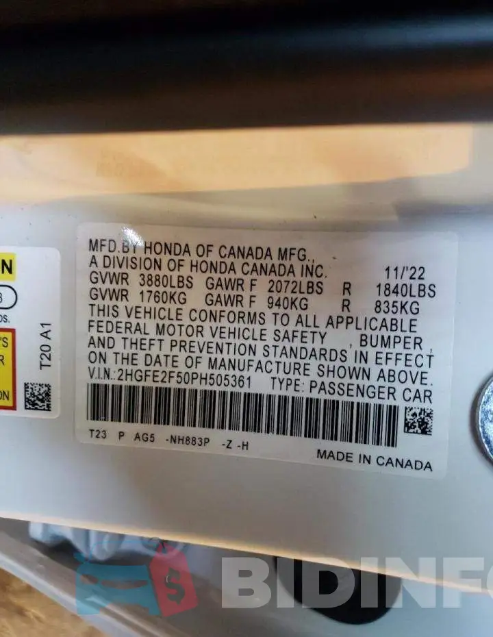 2HGFE2F50PH505361 Photo# 12