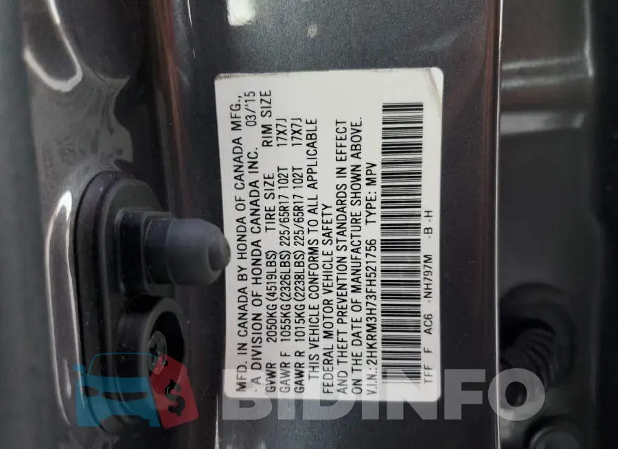 2HKRM3H73FH521756 Photo# 13