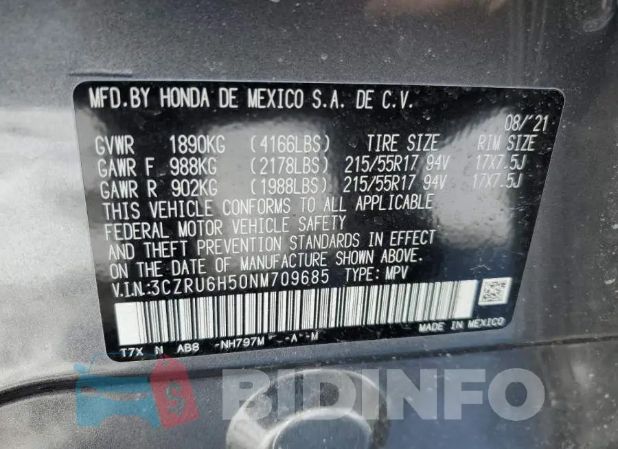 3CZRU6H50NM709685 Photo# 12