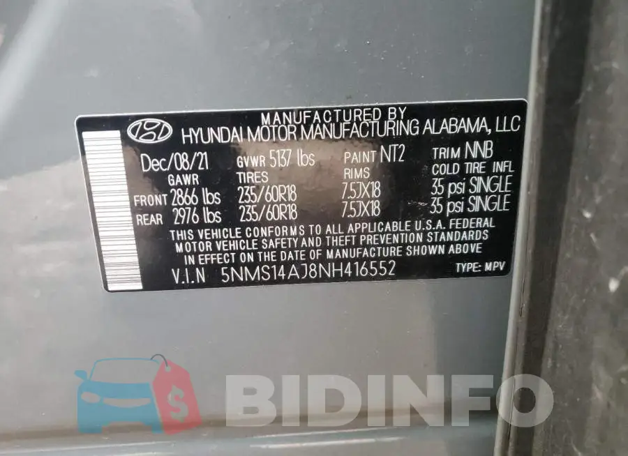 5NMS14AJ8NH416552 Photo# 13