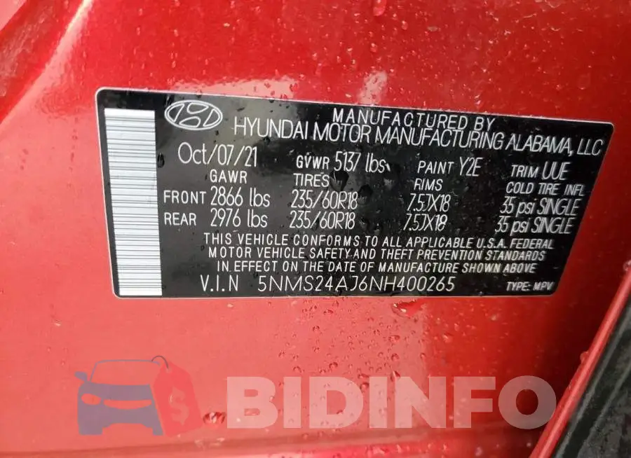 5NMS24AJ6NH400265 Photo# 14