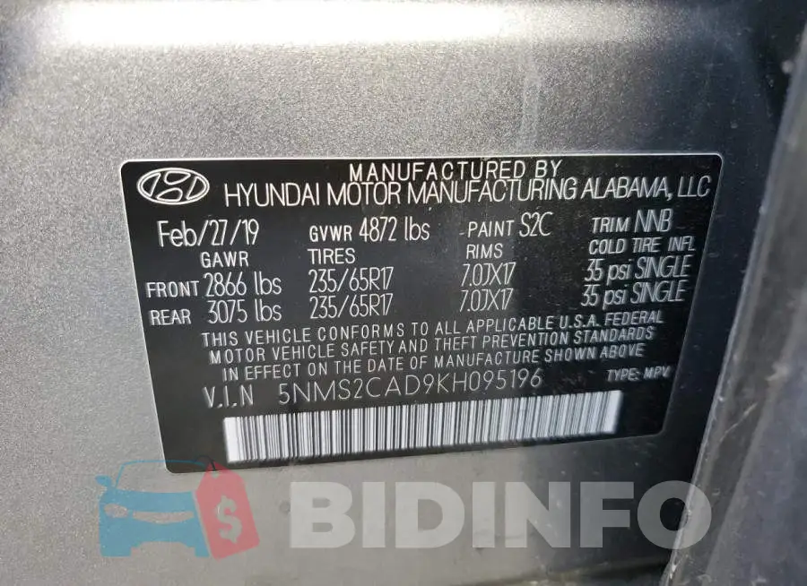 5NMS2CAD9KH095196 Photo# 13