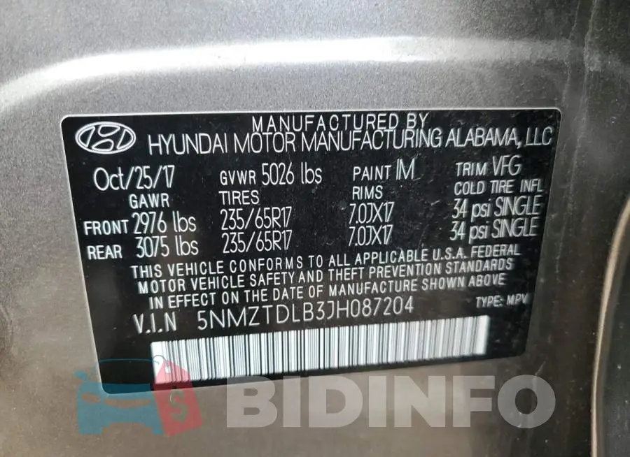 5NMZTDLB3JH087204 Photo# 13