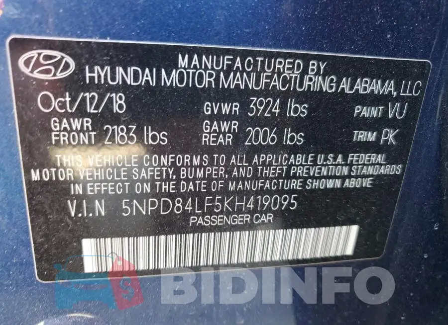 5NPD84LF5KH419095 Photo# 13