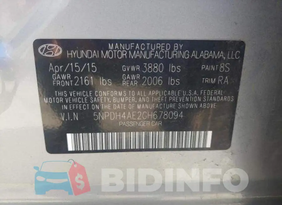 5NPDH4AE2GH678094 Photo# 10