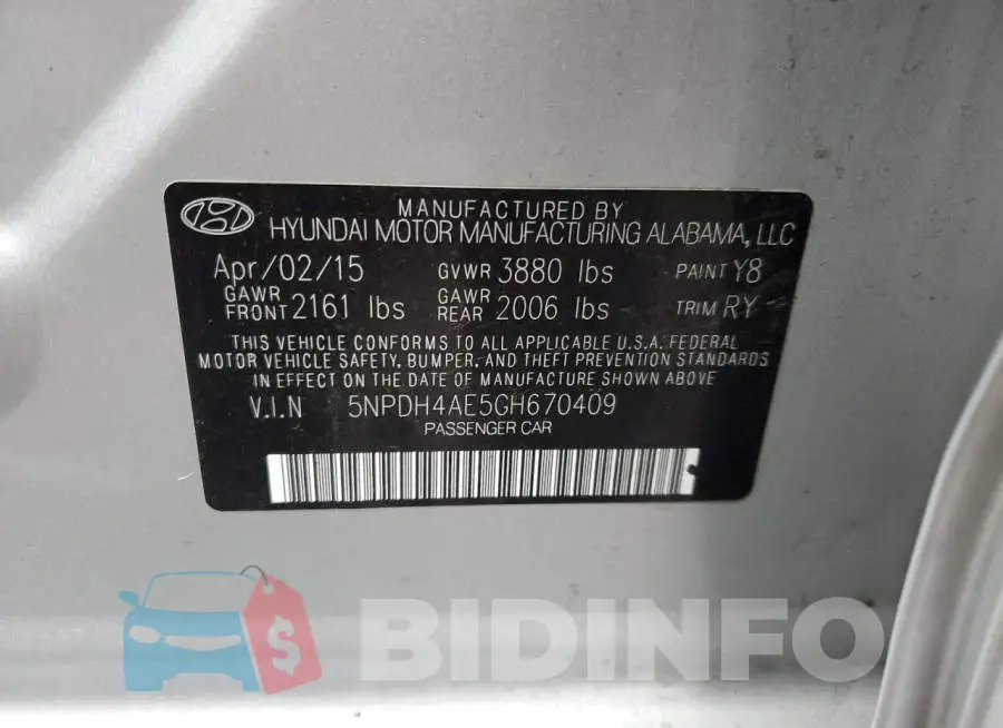 5NPDH4AE5GH670409 Photo# 12
