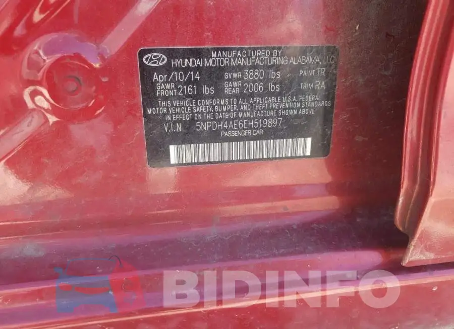5NPDH4AE6EH519897 Photo# 12