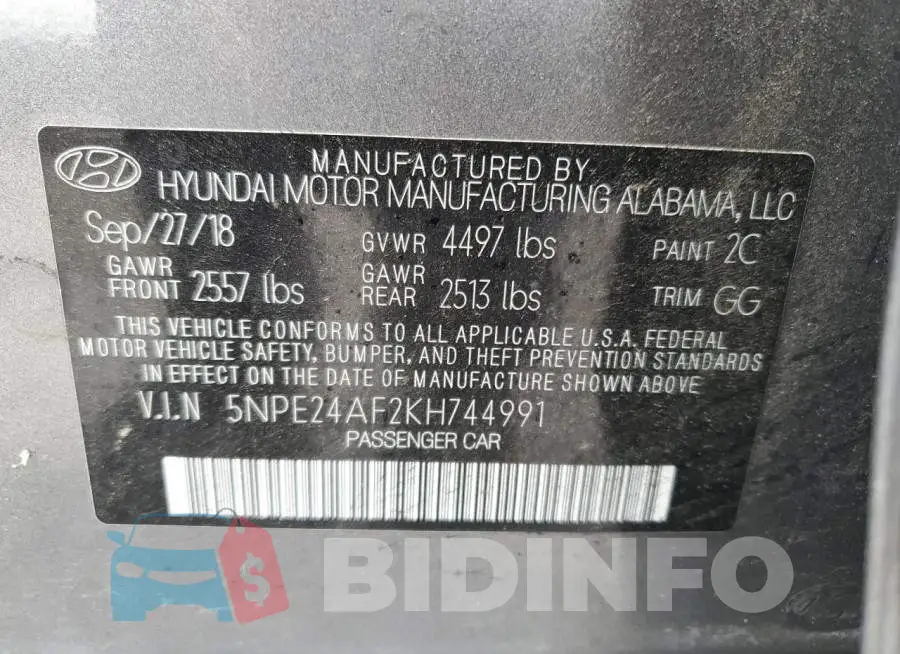 5NPE24AF2KH744991 Photo# 12