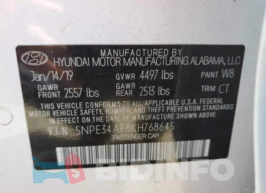 5NPE34AF8KH768645 Photo# 13