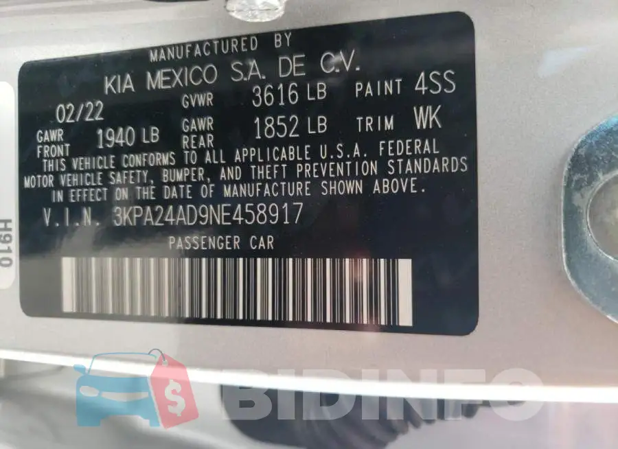 3KPA24AD9NE458917 Photo# 10