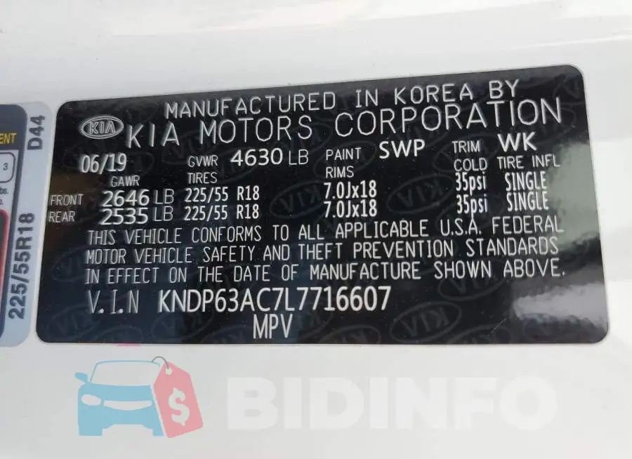 KNDP63AC7L7716607 Photo# 13