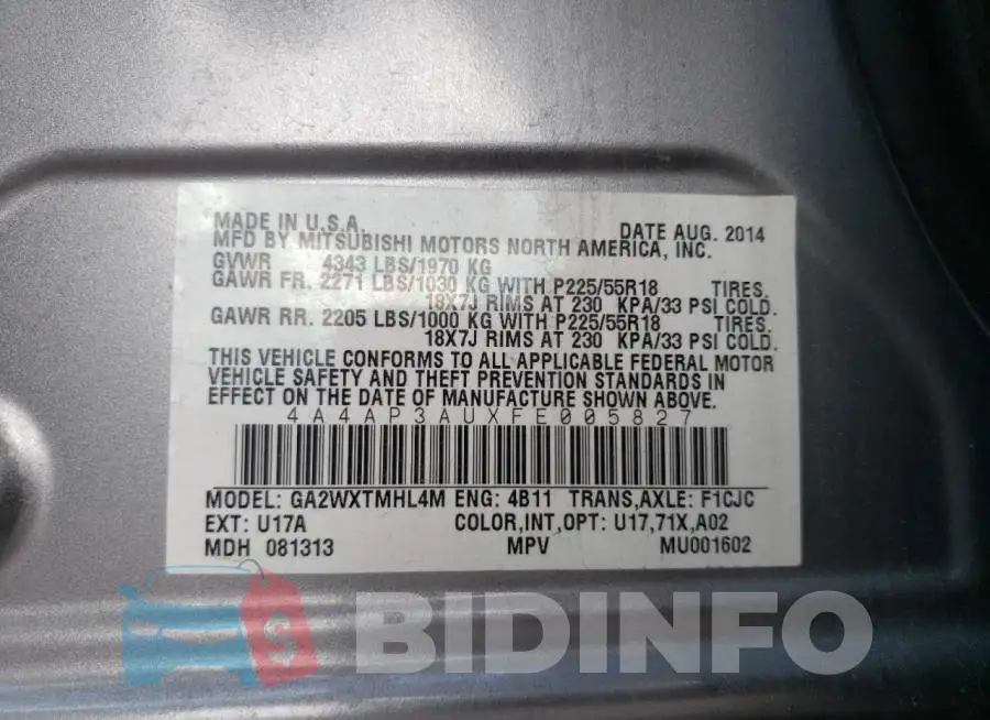 4A4AP3AUXFE005827 Photo# 13