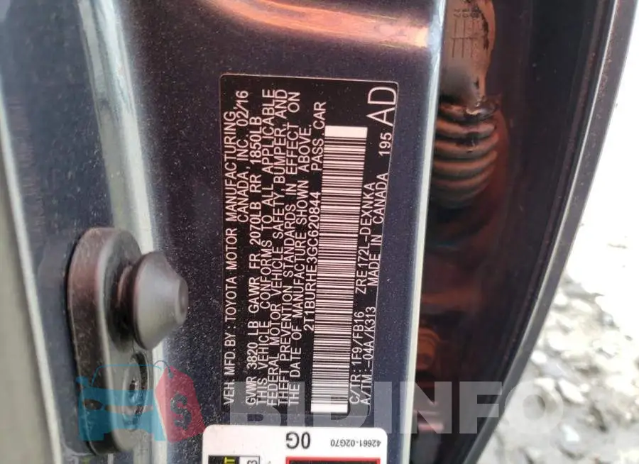 2T1BURHE3GC620844 Photo# 12