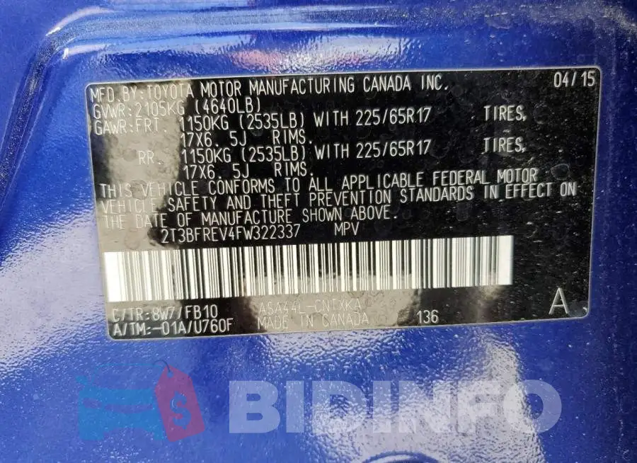 2T3BFREV4FW322337 Photo# 13