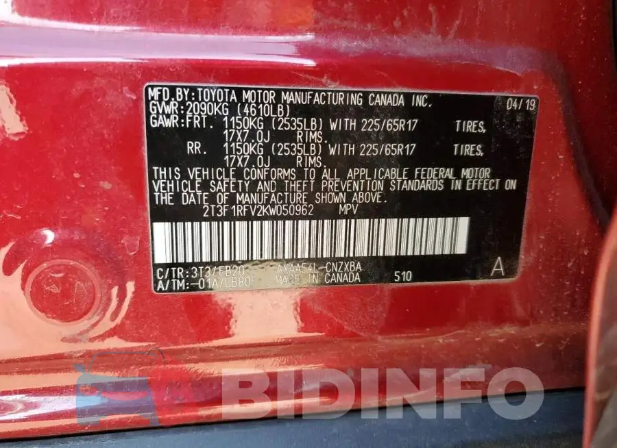 2T3F1RFV2KW050962 Photo# 13