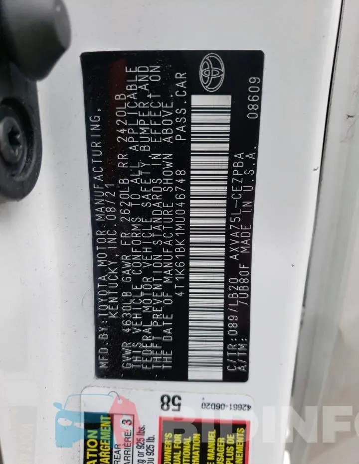 4T1K61BK1MU046748 Photo# 13