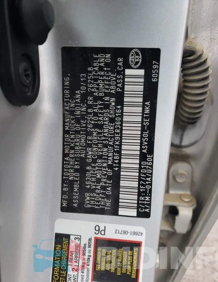 4T4BF1FK9ER360164 Photo# 12