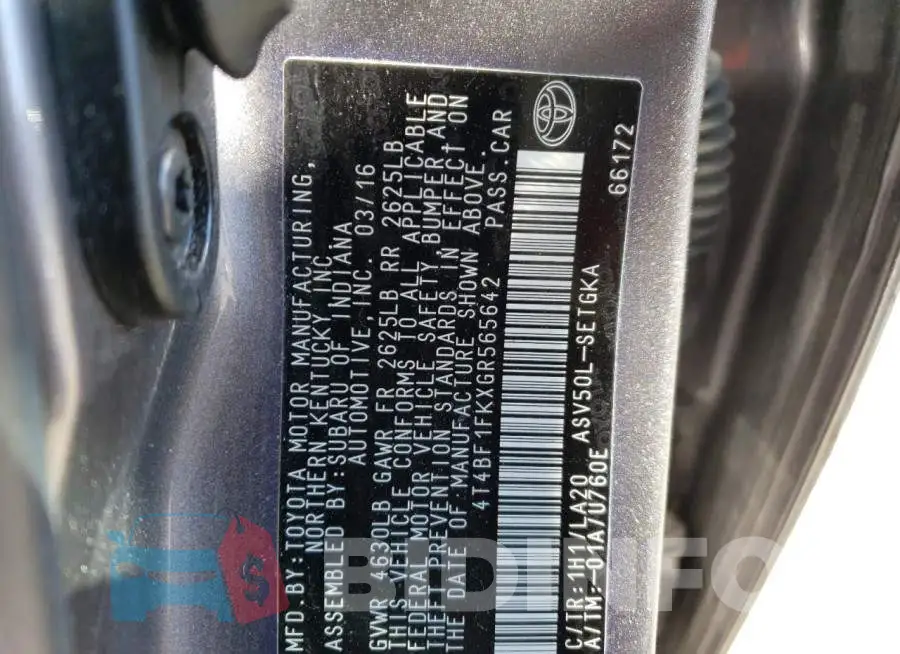 4T4BF1FKXGR565642 Photo# 12