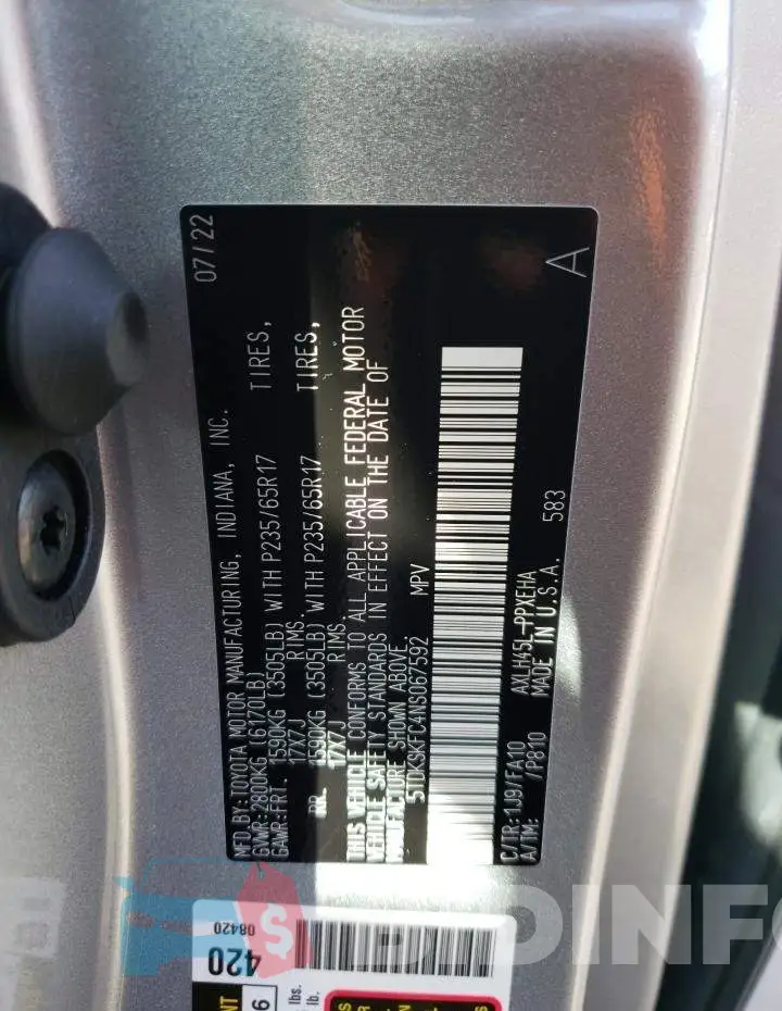 5TDKSKFC4NS067592 Photo# 13