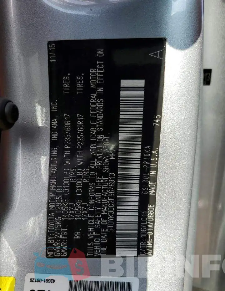 5TDYK3DC2FS676913 Photo# 13